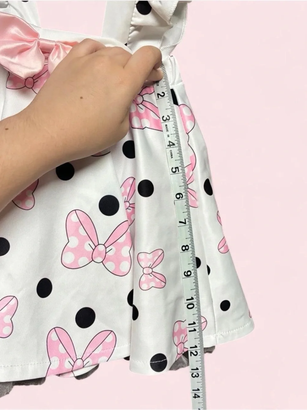 Pink & White Polka Dot Bow Minnie Mouse Pinafore Dress for Kids